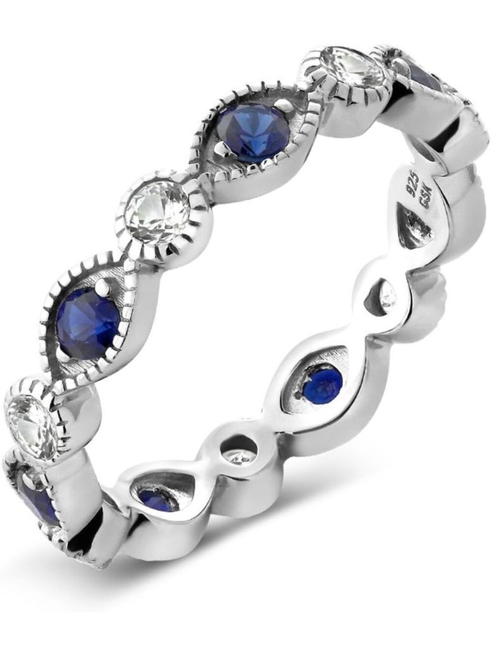 Stunning White & Blue Created Sapphire Eternity Band Ring - Elegant Fashion